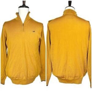 Laksen | Men | 100% Superfine Merino Wool Gold Sport Quarter Zip Sweater | Large